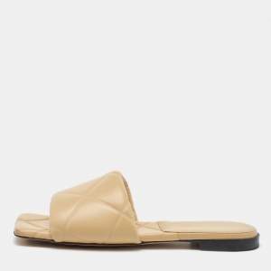 Bottega Veneta Beige Leather Lido Flat Sandals Size 37