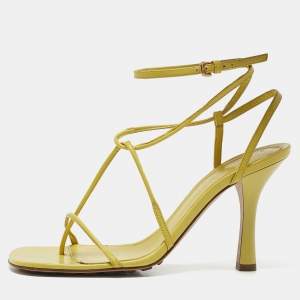 Bottega Veneta Yellow Leather Square Toe Ankle Strap Sandals Size 38