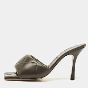 Bottega Veneta Dark Green Leather Lido Slide Sandals Size 41