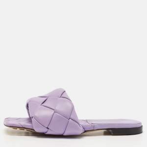 Bottega Veneta Purple Intrecciato Leather Flat Slides Size 37.5