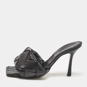 Bottega Veneta Black Intrecciato Leather Lido Slide Sandals Size 39.5