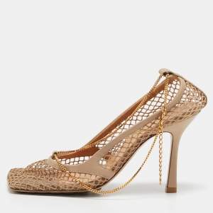 Bottega Veneta Beige Mesh and Leather Chain Stretch Pumps Size 38