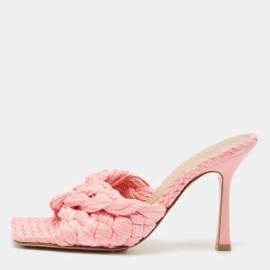 Bottega Veneta Pink Woven Raffia Stretch Slide Sandals Size 36