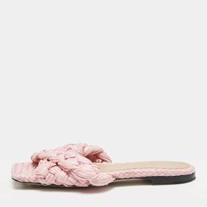 Bottega Veneta Pink Woven Raffia Stretch Flat Slides Size 36