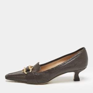 Bottega Veneta Brown Lizard Embossed Leather Madame Pumps Size 40.5