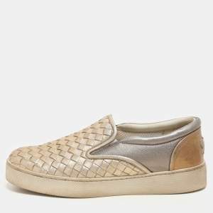 Bottega Veneta Gold Intrecciato Suede Dodger Slip On Sneakers 36