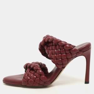 Bottega Veneta Burgundy Woven Leather Slide Sandals Size 37