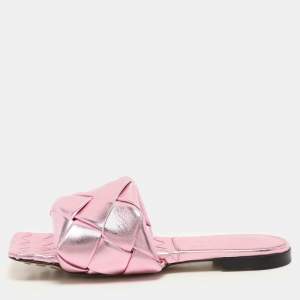 Bottega Veneta Metallic Pink Leather Lido Flats Size 37.5