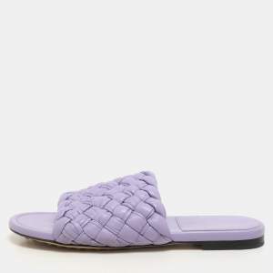 Bottega Veneta Purple Intrecciato Leather Slide Sandals Size 37
