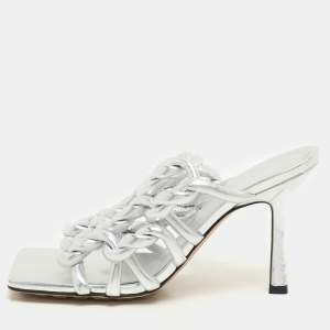 Bottega Veneta Silver Foil Leather Stretch Mules Size 37