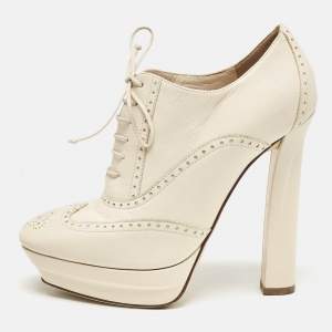 Bottega Veneta Cream Brogue Leather Oxford Platform Booties Size 39