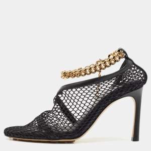 Bottega Veneta Black Leather and Mesh Stretch Ankle Strap Pumps Size 35.5