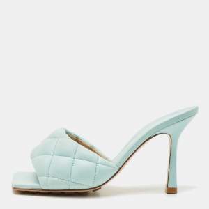 Bottega Veneta Light Blue Quilted Leather Lido Slide Sandals Size 35