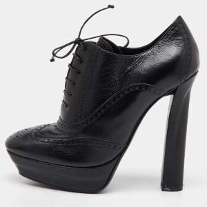 Bottega Veneta Black Brogue Leather Oxford Lace Up Platform Booties Size 39