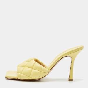 Bottega Veneta Yellow Quilted Leather Lido Slide Sandals Size 38