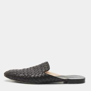 Bottega Veneta Black Intrecciato Leather Espresso Fiandra Mules Size 40.5
