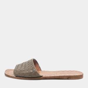 Bottega Veneta Grey Woven Leather Intrecciato Flat Sandals Size 37