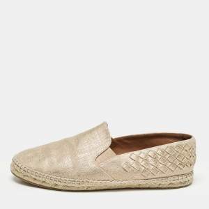 Bottega Veneta Metallic Gold Intrecciato Canvas Espadrille Flats Size 40