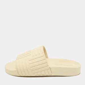 Bottega Veneta Cream Embossed Rubber Flat Slide Sandals Size 37