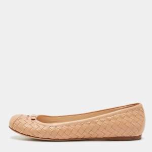 Bottega Veneta Beige Intrecciato Leather Ballet Flats Size 39.5