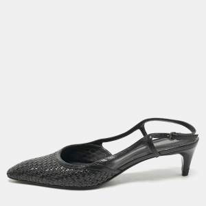 Bottega Veneta Black Intrecciato Leather Slingback Pumps Size 40