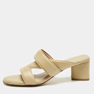 Bottega Veneta Beige Leather Strech Slide Sandals Size 37.5