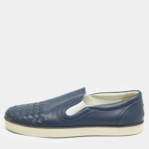 Bottega Veneta Blue Intrecciato Leather Dodger Slip On Sneakers Size 40