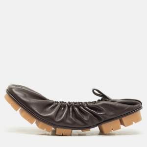 Bottega Veneta Brown Leather Scrunch Ballet Flats Size 38