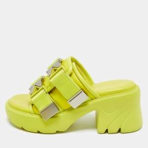 Bottega Veneta Neon Yellow Nylon and Leather Flash Platform Slide Sandals Size 39