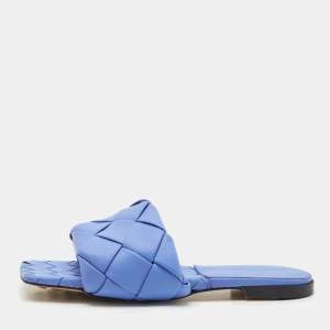 Bottega Veneta Blue Quilted Leather Lido Flats Size 39