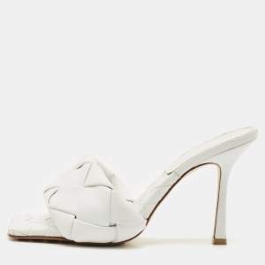 Bottega Veneta White Intrecciato Leather Lido Slide Sandals Size 39