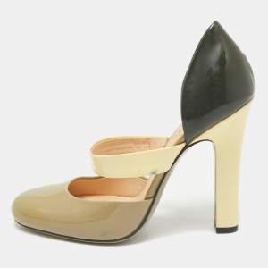 Bottega Veneta Green/Black Patent Leather Mary Jane Pumps Size 37 