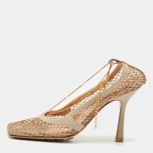 Bottega Veneta Beige Leather and Mesh Strech Pumps Size 35