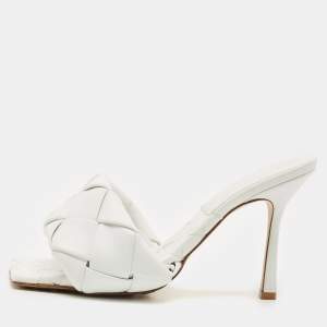 Bottega Veneta White Intrecciato Leather Lido Slide Sandals Size 39.5