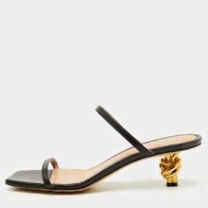 Bottega Veneta Black Leather Knot Detail Heel Slide Sandals Size 40