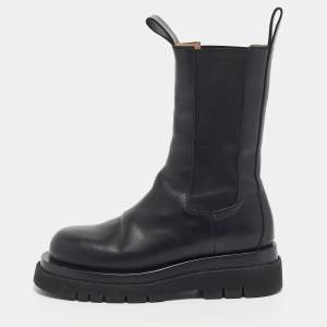 Pre Owned Bottega Veneta Black Leather Storm Chelsea Boots Size 38