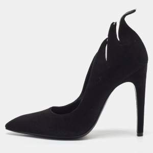 Pre Owned Bottega Veneta Black Suede Jagged Detail Pumps Size 38