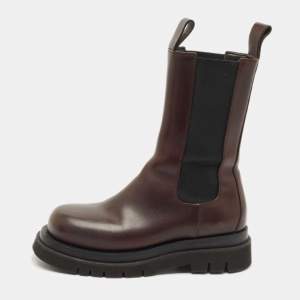 Bottega Veneta Brown Leather Storm Ankle Length Boots Size 37.5