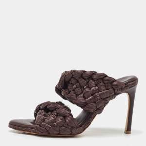Bottega Veneta Dark Brown Raffia The Curve Slide Sandals Size 38