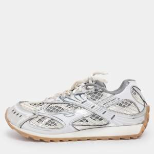 Pre Owned Bottega Veneta Silver/Grey Mesh and Leather Orbit Sneakers Size 39