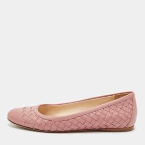 Pre Owned Bottega Veneta Beige Intrecciato Leather Ballet Flats Size 36