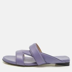 Pre Owned Bottega Veneta Purple Leather The Band Flat Slide Size 39