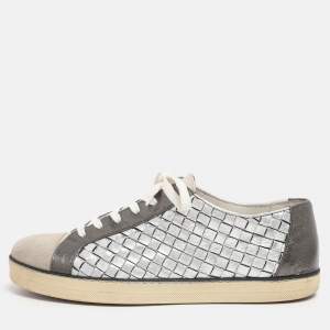 Pre Owned Bottega Veneta Metallic Intrecciato Leather Sail Sneakers Size 38.5