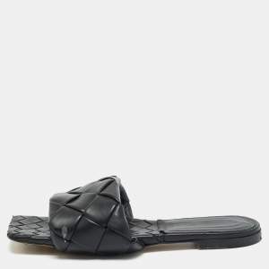 مملوكة مسبقًا Bottega Veneta Black Woven Leather Flat Slides Size 42