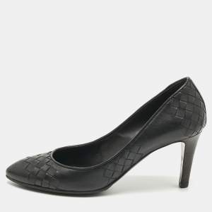 Pre Owned Bottega Veneta Black Leather Veneta Pumps Size 36.5