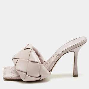 Pre Owned Bottega Veneta Cream Leather Lido Slide Sandals Size 37.5