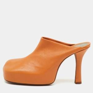 Pre Owned Bottega Veneta Orange Leather Stretch The Bold Mules Size 36