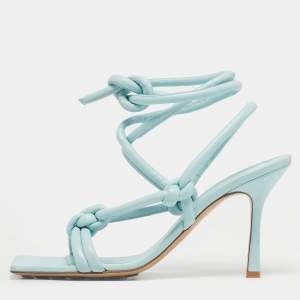 Pre Owned Bottega Veneta Blue Leather Ankle Strap Sandals Size 41