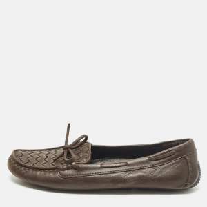 Pre Owned Bottega Veneta Veneta Size 39.5 Brown Leather Smoking Slippers