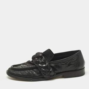 Pre Owned Bottega Veneta Astair Size 39 Black Leather Braided Loafers